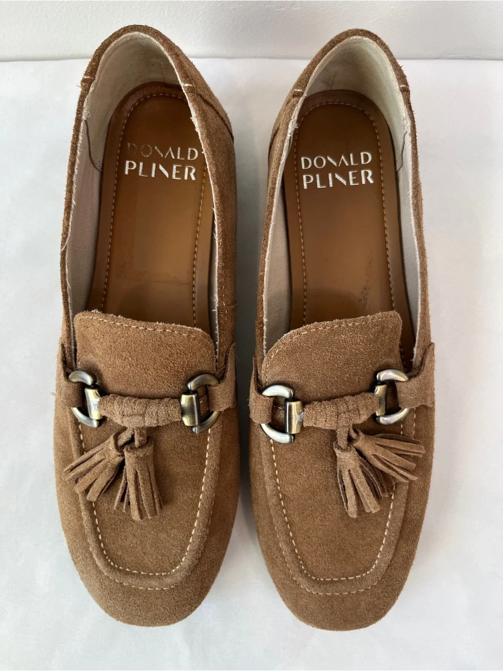 Donald Pliner Fabia Suede Tassel Bit Loafers Saddle Brown Womens Size 6.5